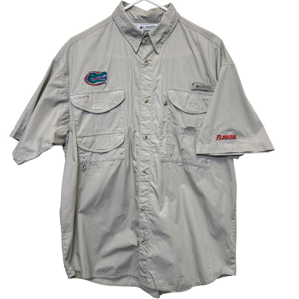Columbia PFG Florida Gators Men Fishing Shirt M Tan Short Sleeve Gorpcore Summer